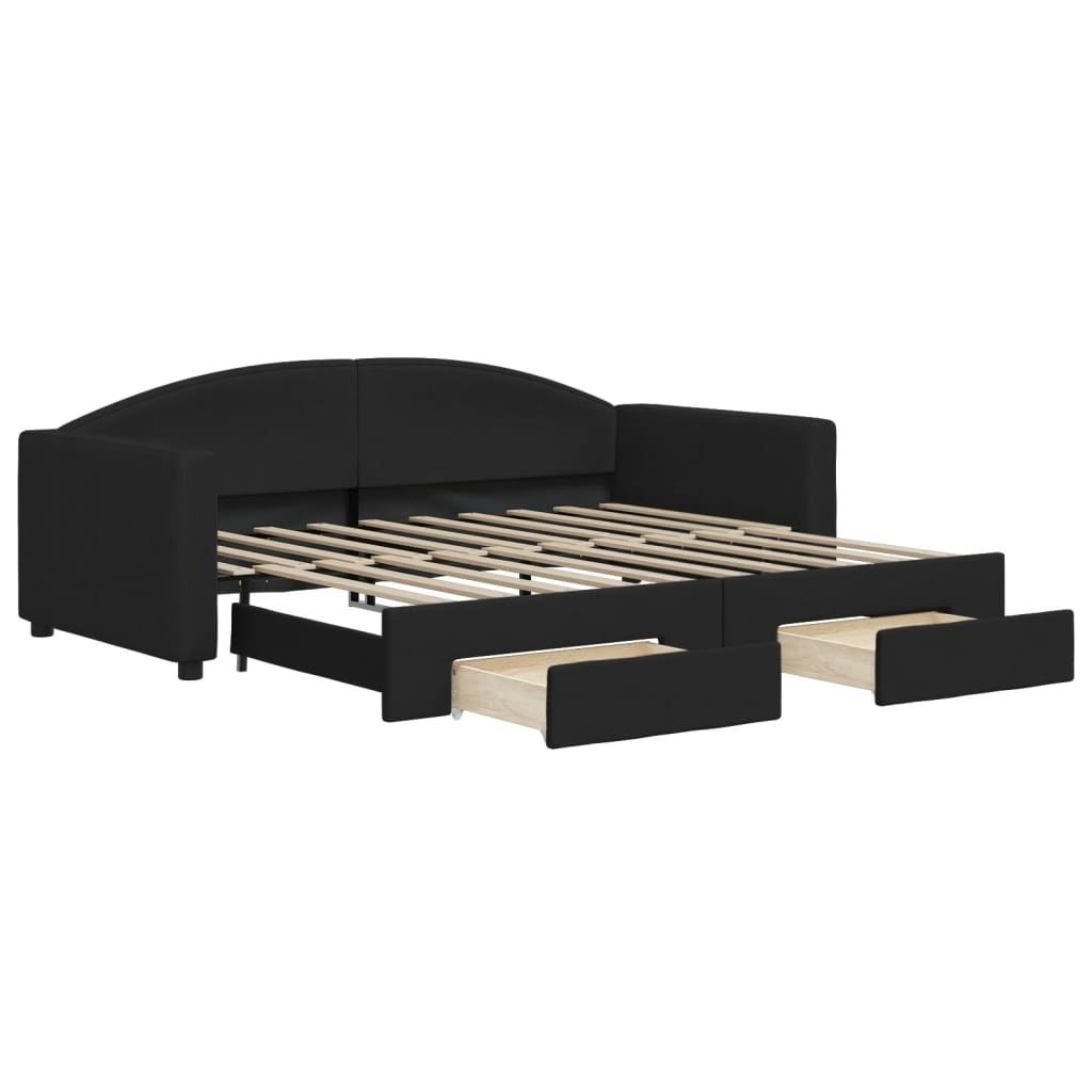 Sofa rozsuwana z szufladami, czarna, 90x190 cm, tkanina Lumarko! Lumarko!