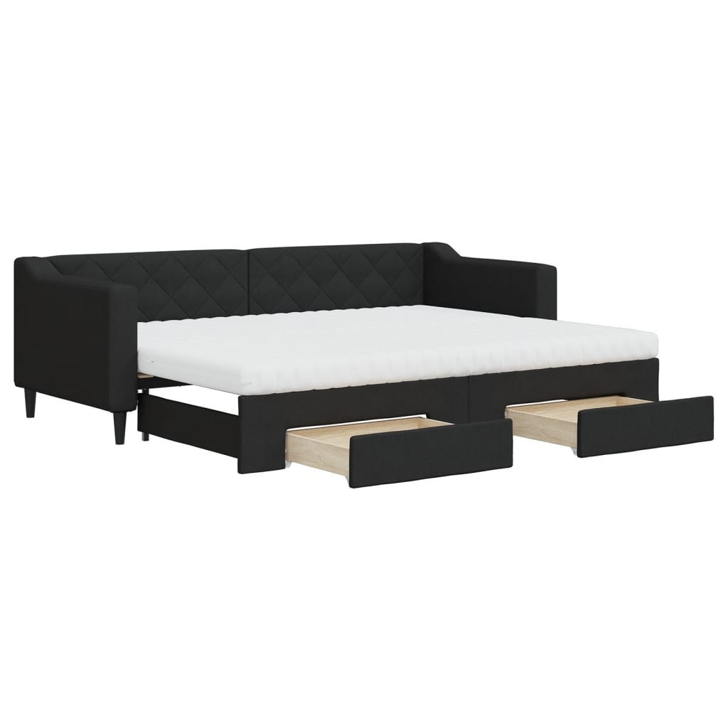 Sofa rozsuwana z szufladami, czarna, 80x200 cm, tkanina Lumarko! Lumarko!