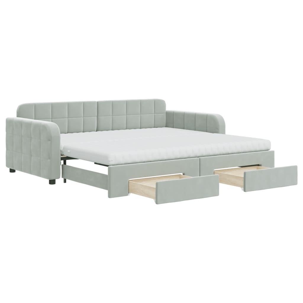 Sofa rozsuwana z szufladami, jasnoszara, 90x190 cm, aksamit Lumarko! Lumarko!