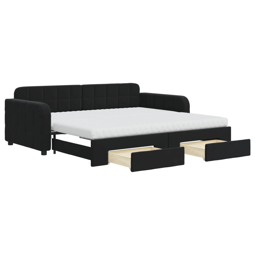 Sofa rozsuwana z szufladami, czarna, 90x190 cm, aksamit Lumarko! Lumarko!