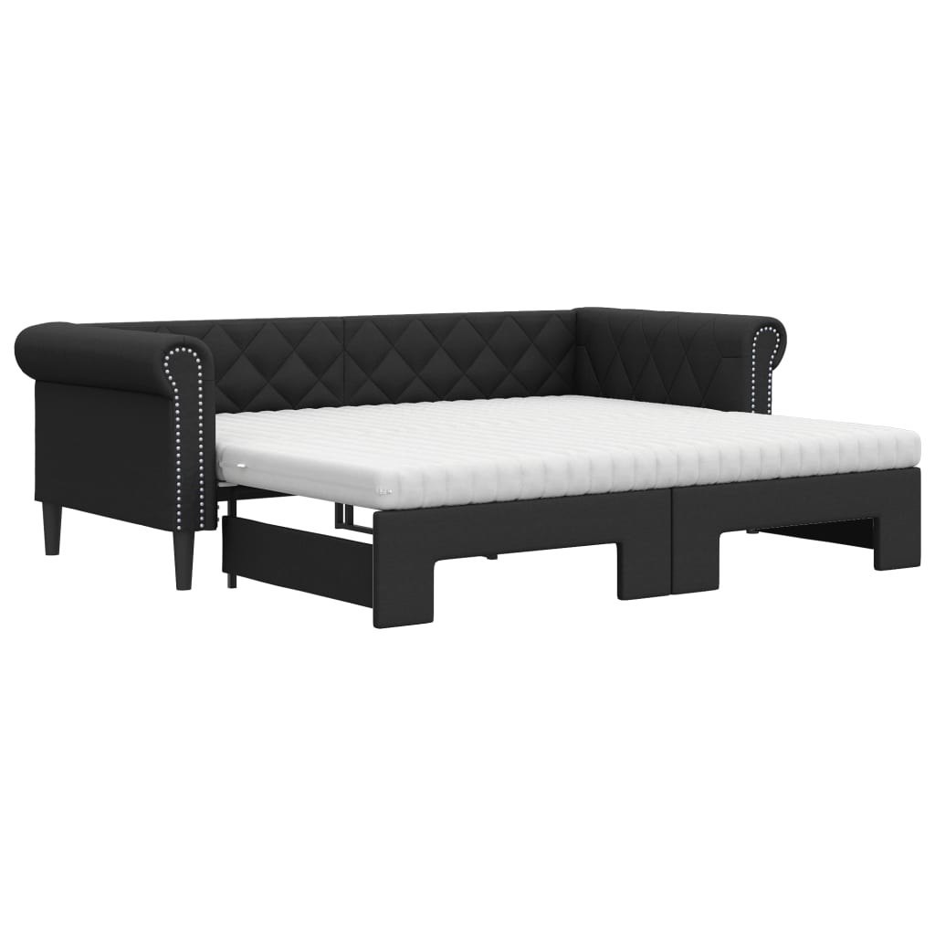 Sofa rozsuwana z materacami, czarna, 90x200 cm, ekoskóra Lumarko! Lumarko!