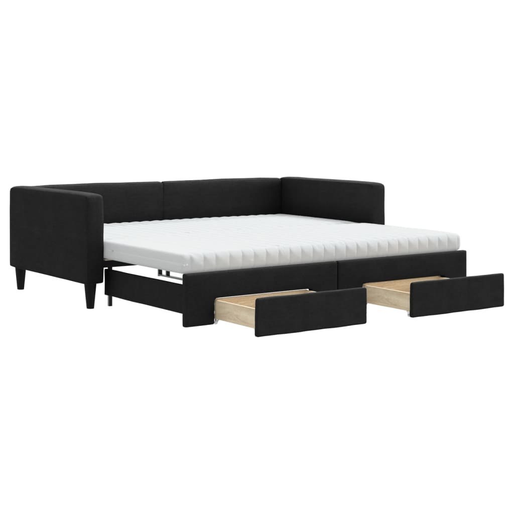 Sofa rozsuwana z szufladami, czarna, 100x200 cm, tkanina Lumarko! Lumarko!
