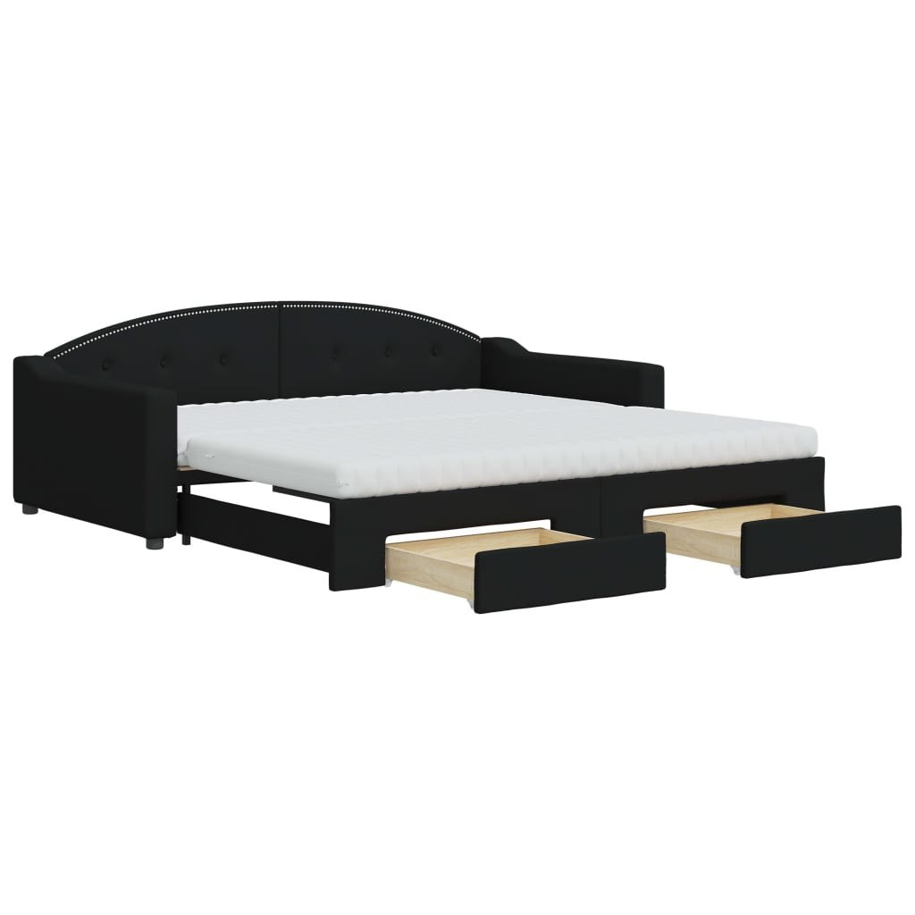 Sofa rozsuwana z szufladami, czarna, 100x200 cm, tkanina Lumarko! Lumarko!