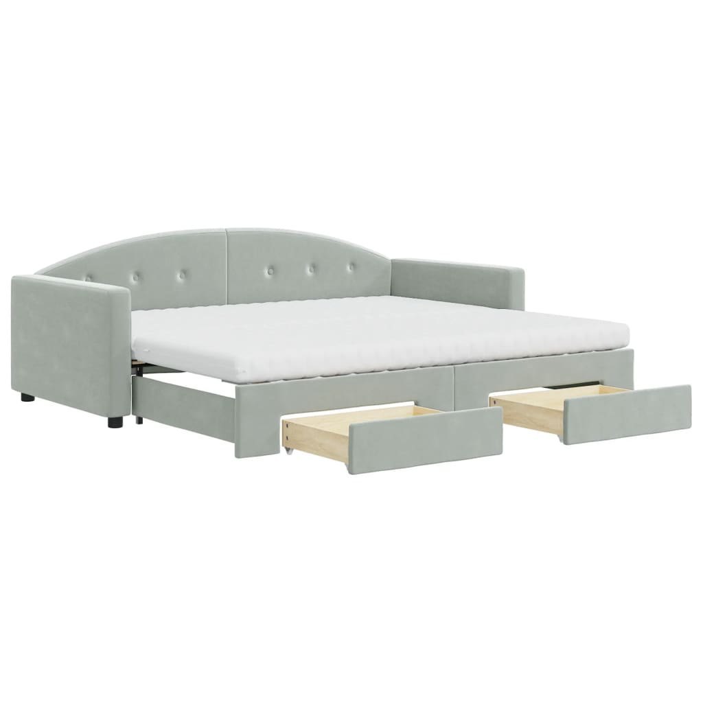 Sofa rozsuwana z szufladami, jasnoszara, 90x190 cm, aksamit Lumarko! Lumarko!