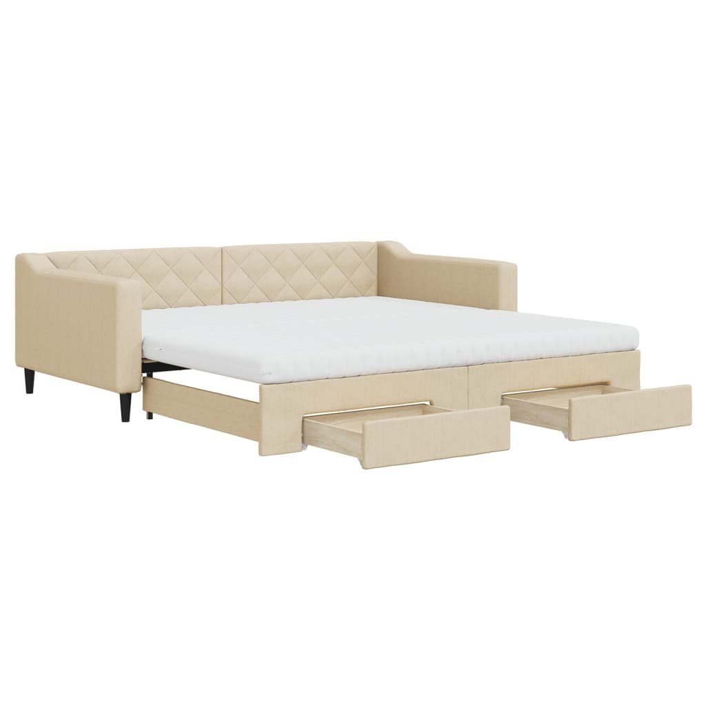 Sofa rozsuwana z szufladami, kremowa, 100x200 cm, tkanina Lumarko! Lumarko!