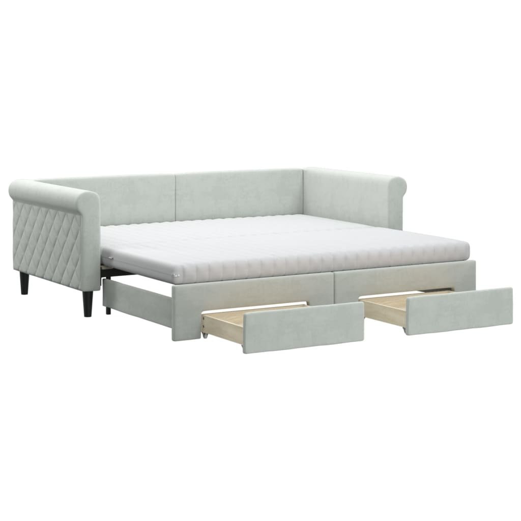 Sofa rozsuwana z szufladami, jasnoszara, 90x190 cm, aksamit Lumarko! Lumarko!