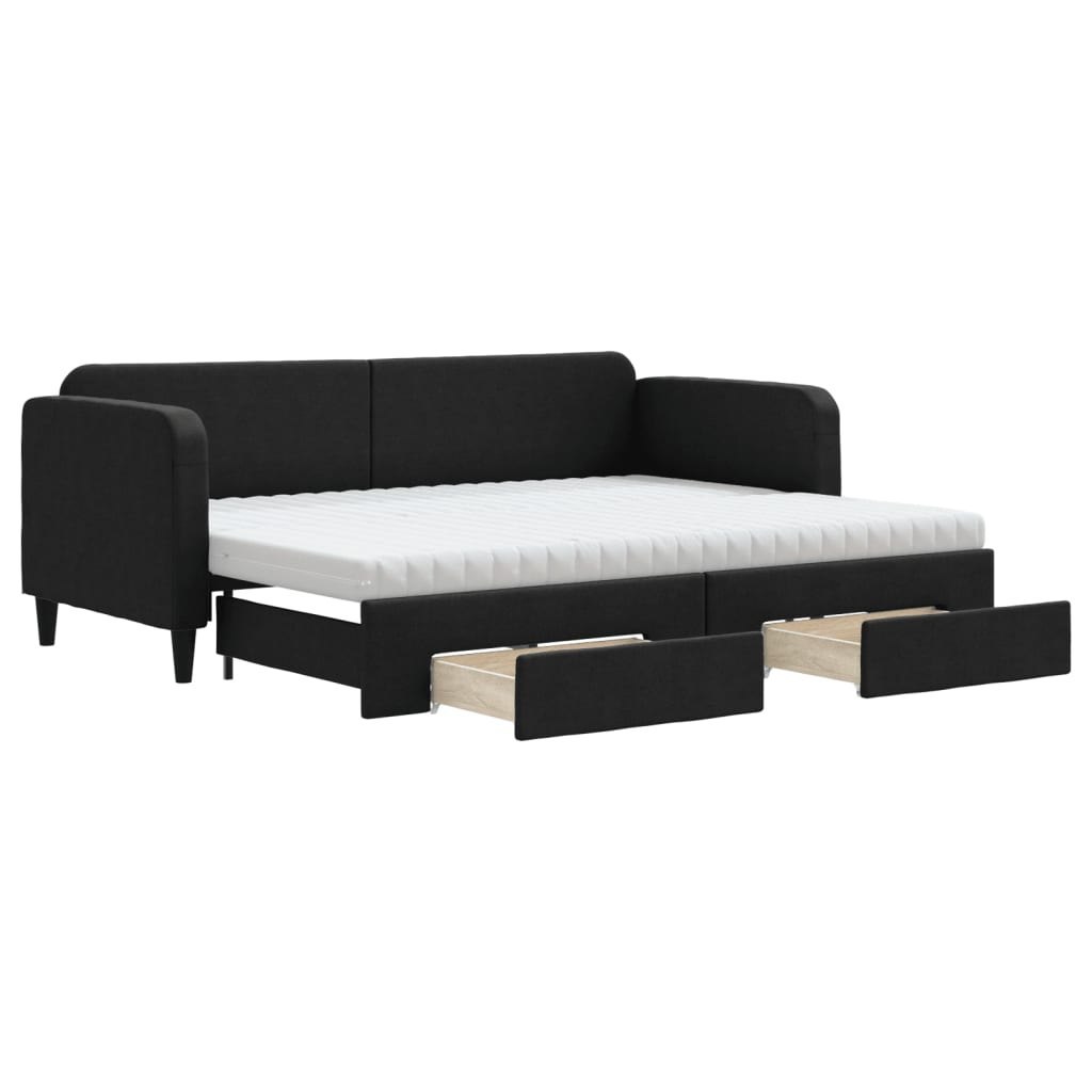 Sofa rozsuwana z szufladami, czarna, 80x200 cm, tkanina Lumarko! Lumarko!