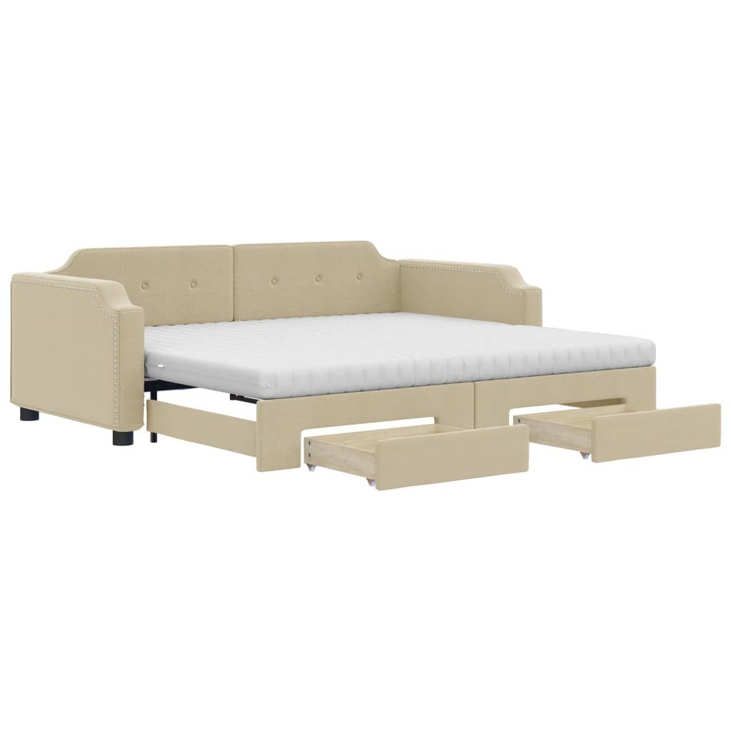 Sofa rozsuwana z szufladami, kremowa, 100x200 cm, tkanina Lumarko! Lumarko!