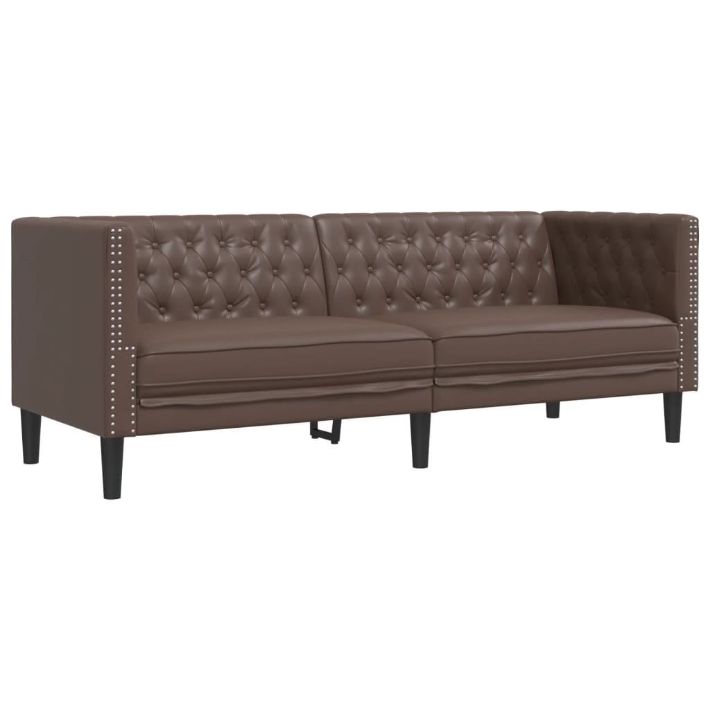 Sofa Chesterfield, 3-os., brązowa, tapicerowana sztuczną skórą Lumarko! Lumarko!