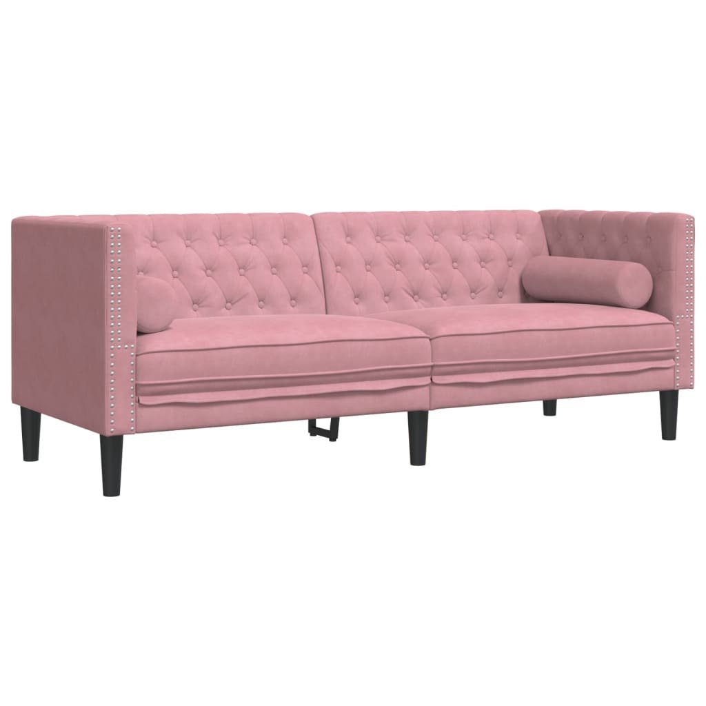 Sofa Chesterfield z wałkami, trzyosobowa, różowa, aksamit Lumarko! Lumarko!