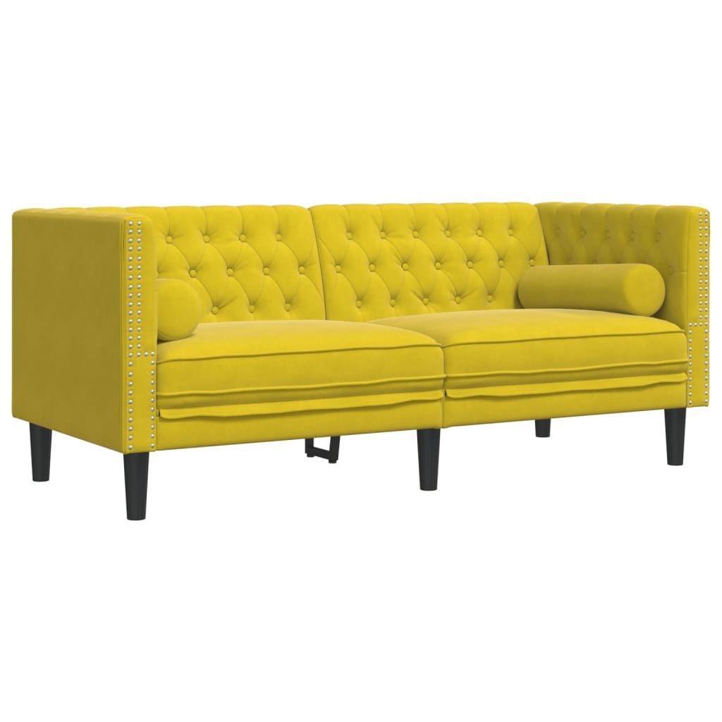 Sofa Chesterfield z wałkami, dwuosobowa, żółta, aksamit Lumarko! Lumarko!