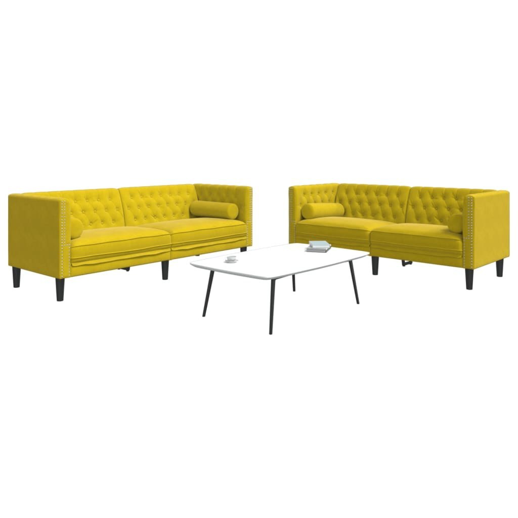 2-częściowy wypoczynek Chesterfield z wałkami, żółty, aksamit Lumarko! Lumarko!