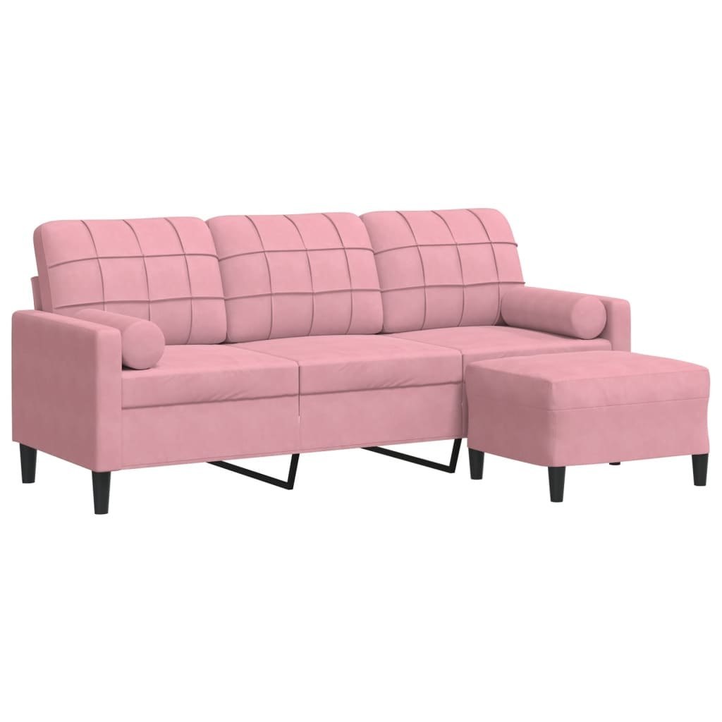 3-osobowa sofa z podnóżkiem, różowa, 180 cm, aksamitem Lumarko! Lumarko!