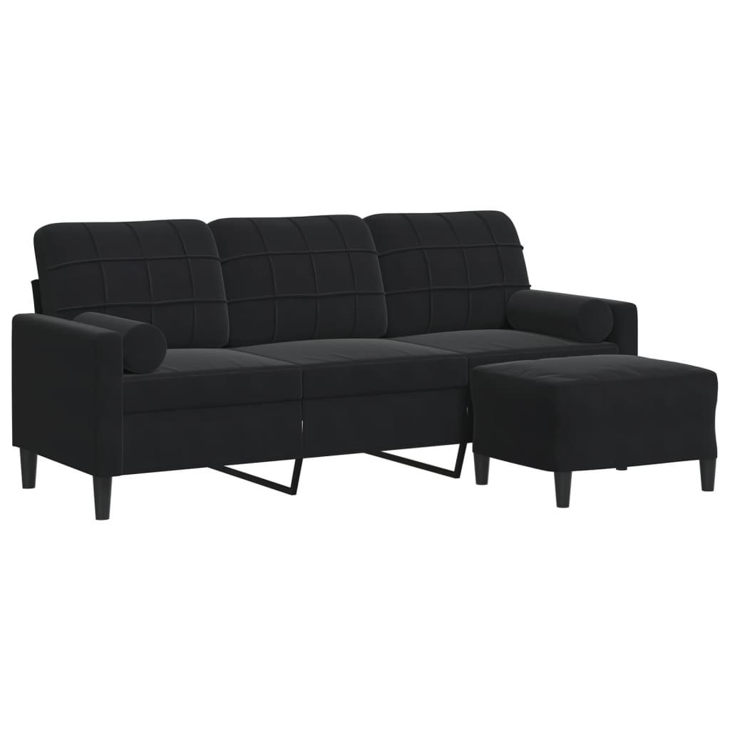3-osobowa sofa z podnóżkiem, czarna, 180 cm, aksamit Lumarko! Lumarko!