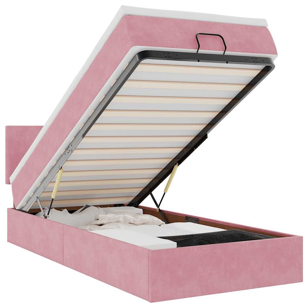 Rama łóżka otomana z materacem, różowa, 90x200 cm, aksamit Lumarko! Lumarko!