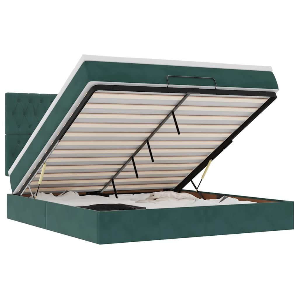 Rama łóżka otomana z materacami, zielona, 180x200 cm, aksamit Lumarko! Lumarko!