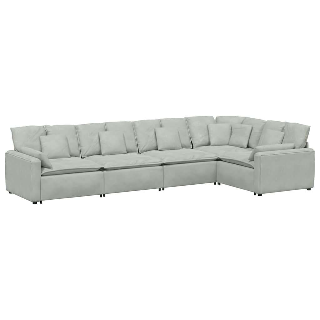 Sofa modułowa z poduszkami aksamitna jasnoszara