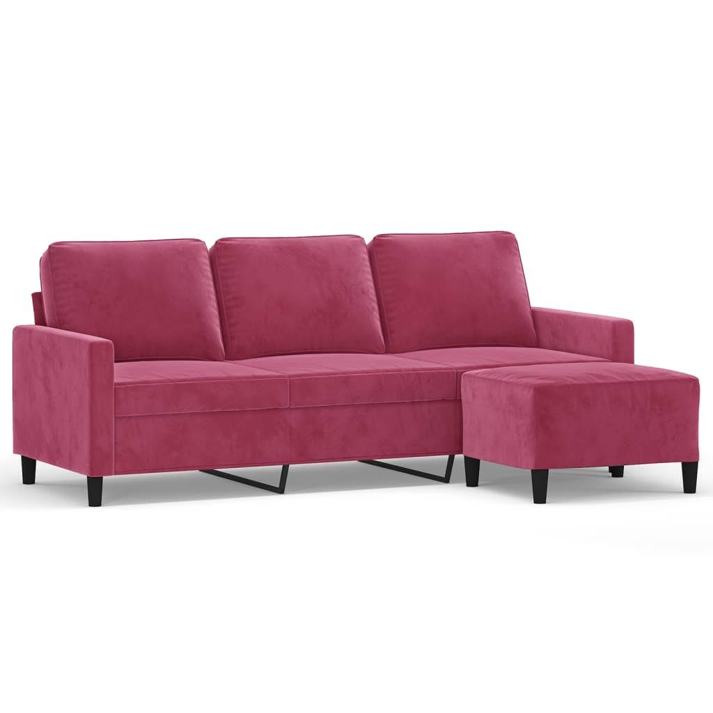 3-osobowa sofa z podnóżkiem winna czerwień 180 cm, aksamit Lumarko! Lumarko!