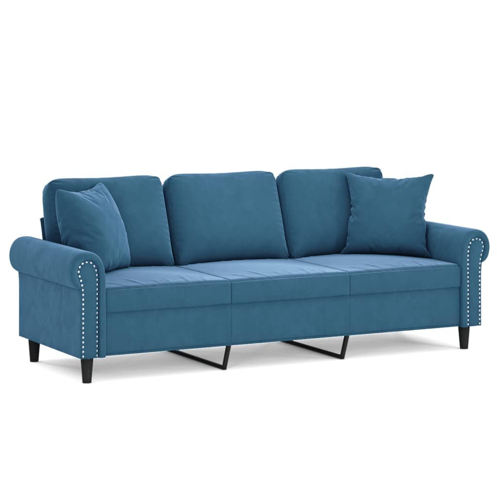 3-osobowa sofa z poduszkami, niebieska, 180 cm, aksamit Lumarko! Lumarko!
