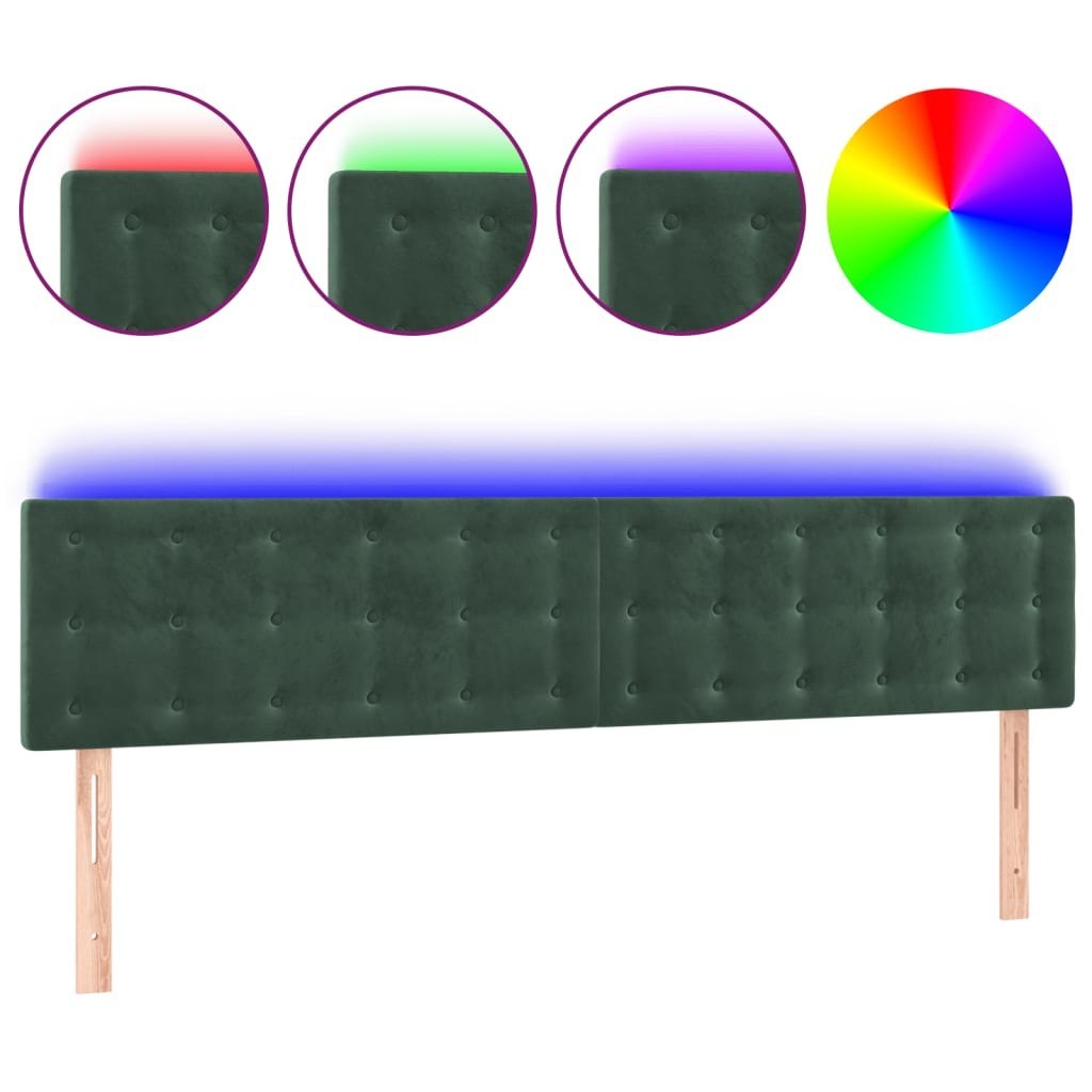 Zagłówek do łóżka z LED, ciemnozielony, 160x5x78/88 cm, aksamit Lumarko! Lumarko!