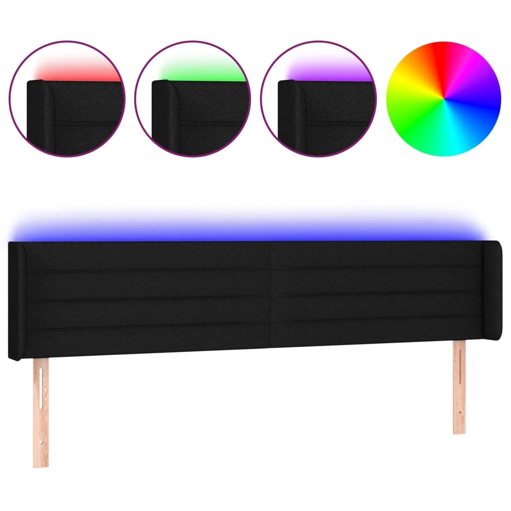 Zagłówek do łóżka z LED, czarny, 163x16x78/88 cm, tkanina Lumarko! Lumarko!