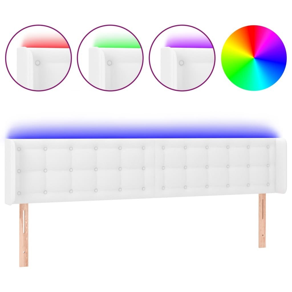 Zagłówek do łóżka z LED, biały, 163x16x78/88 cm, sztuczna skóra Lumarko! Lumarko!