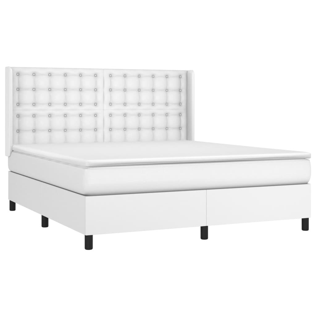 Łóżko kontynentalne z materacem i LED, biała ekoskóra 160x200cm Lumarko! Lumarko!