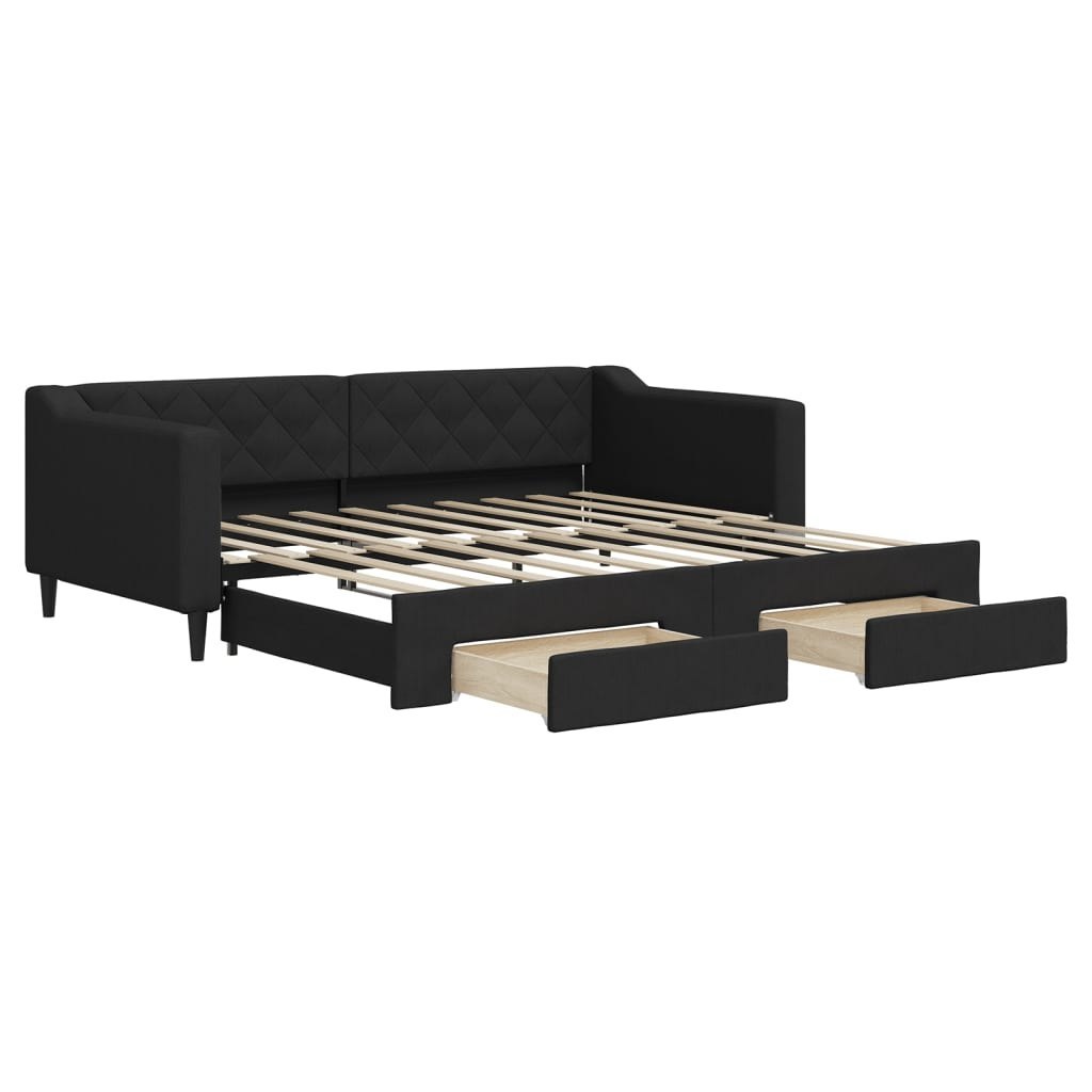 Sofa rozsuwana z szufladami, czarna, 90x190 cm, tkanina Lumarko! Lumarko!