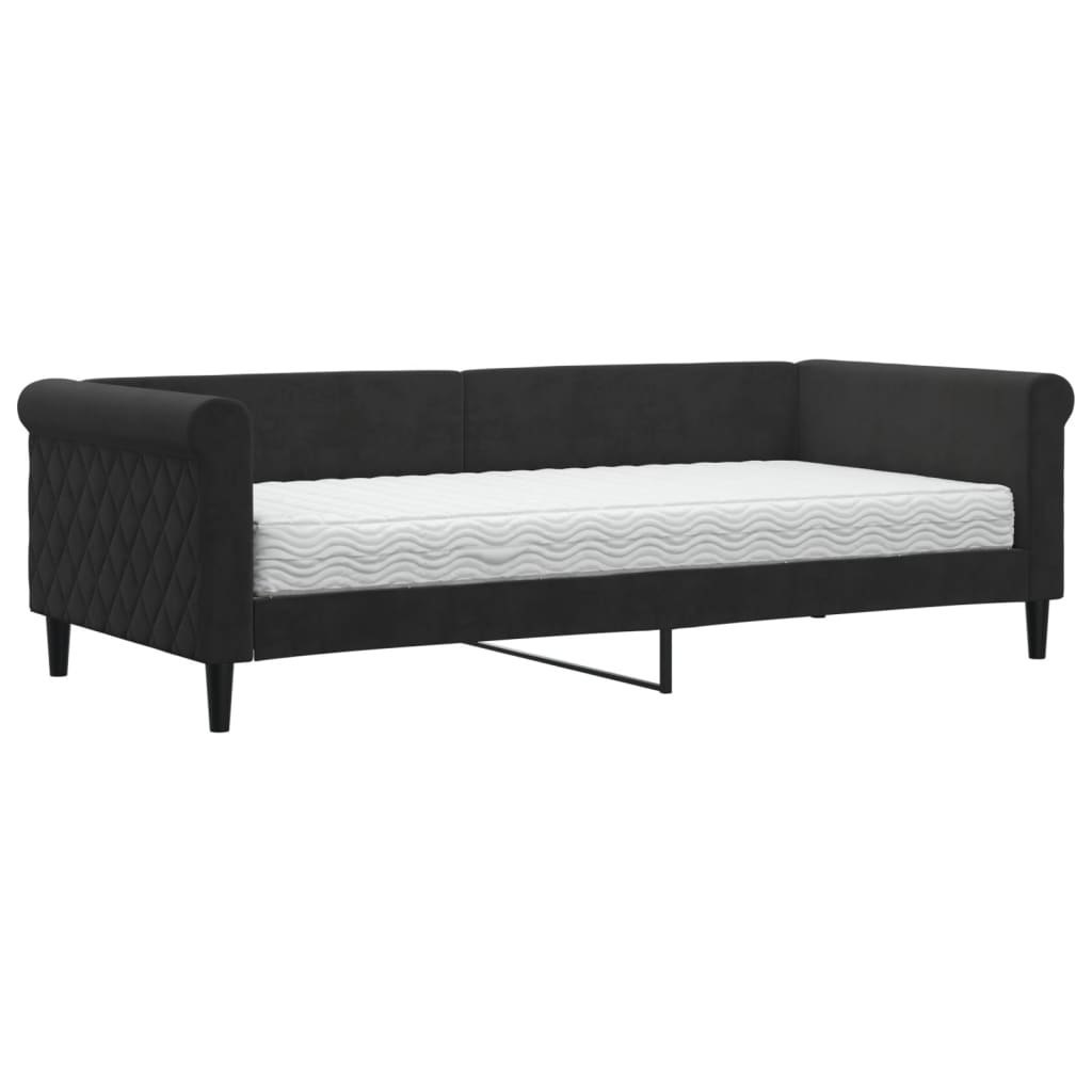 Sofa z materacem do spania, czarna, 90x200 cm, aksamit Lumarko! Lumarko!