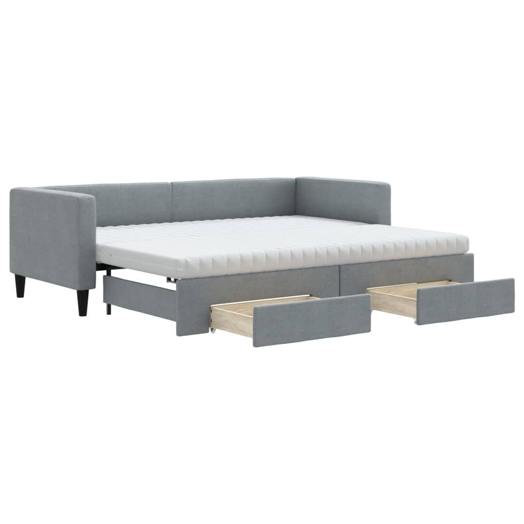 Sofa rozsuwana z szufladami, jasnoszara, 80x200 cm, tkanina Lumarko! Lumarko!