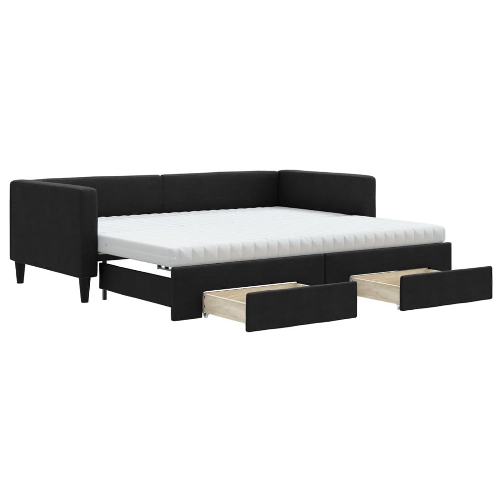 Sofa rozsuwana z szufladami, czarna, 90x190 cm, tkanina Lumarko! Lumarko!
