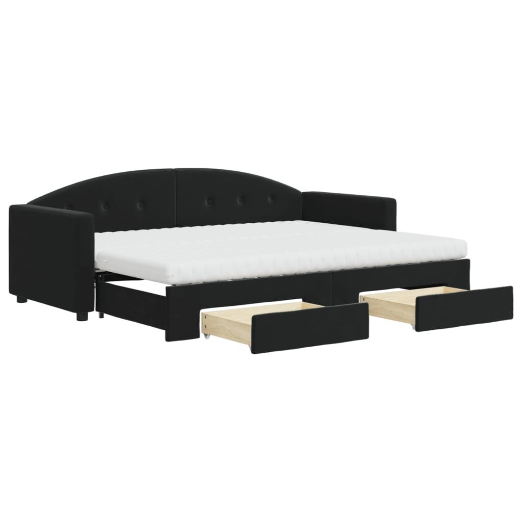 Sofa rozsuwana z szufladami, czarna, 80x200 cm, aksamit Lumarko! Lumarko!