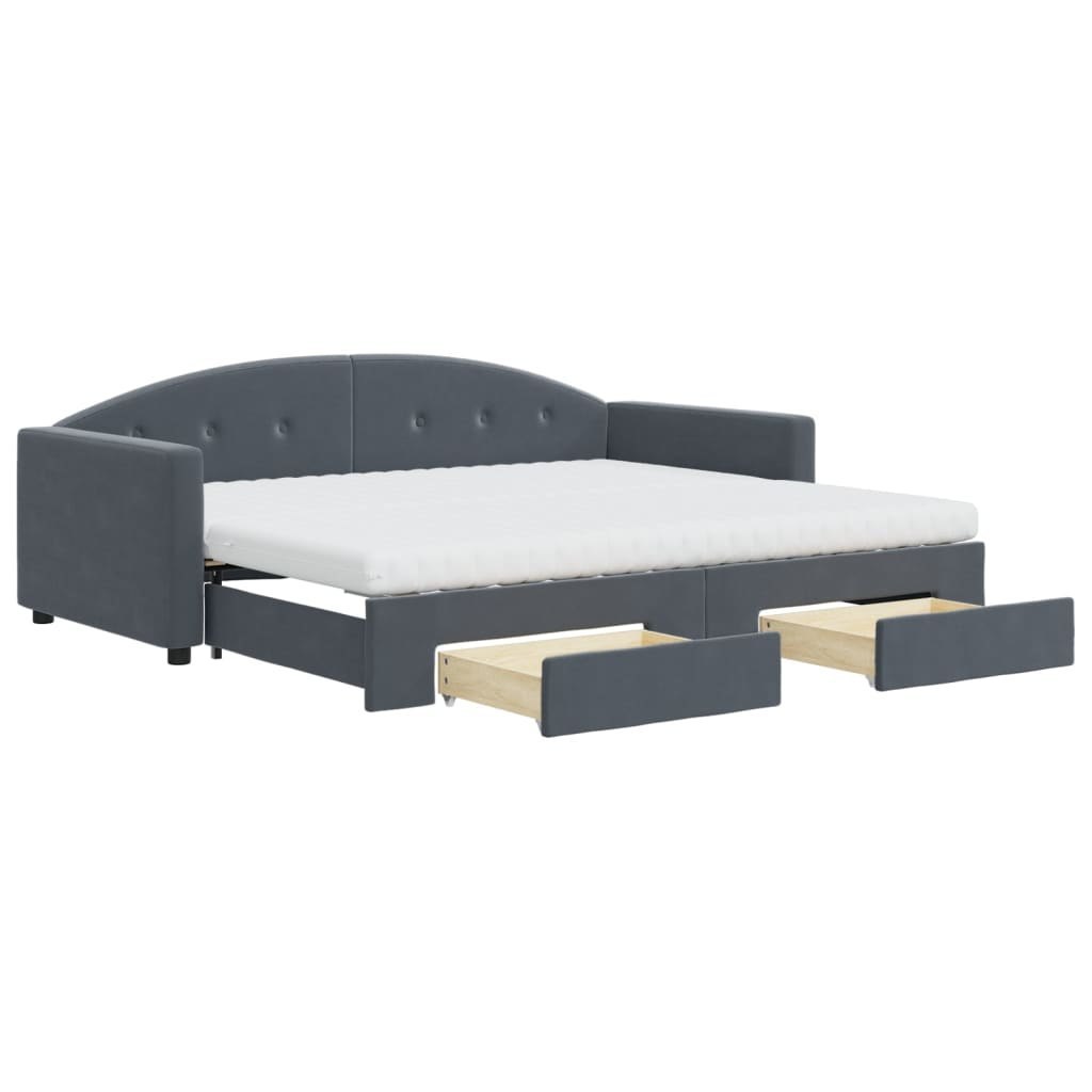 Sofa rozsuwana z szufladami, ciemnoszara, 90x190 cm, aksamit Lumarko! Lumarko!