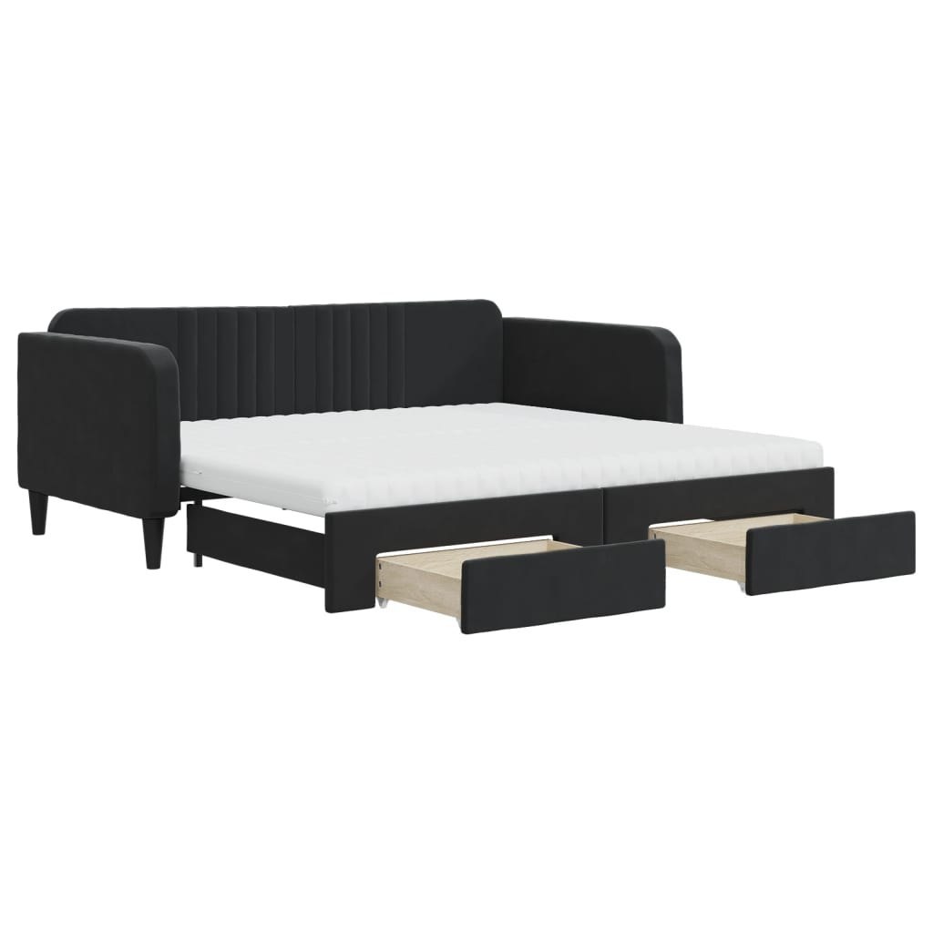 Sofa rozsuwana z szufladami, czarna, 90x190 cm, aksamit Lumarko! Lumarko!