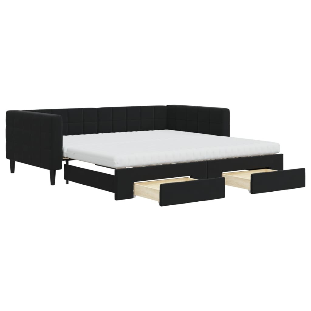 Sofa rozsuwana z szufladami, czarna, 100x200 cm, aksamit Lumarko! Lumarko!