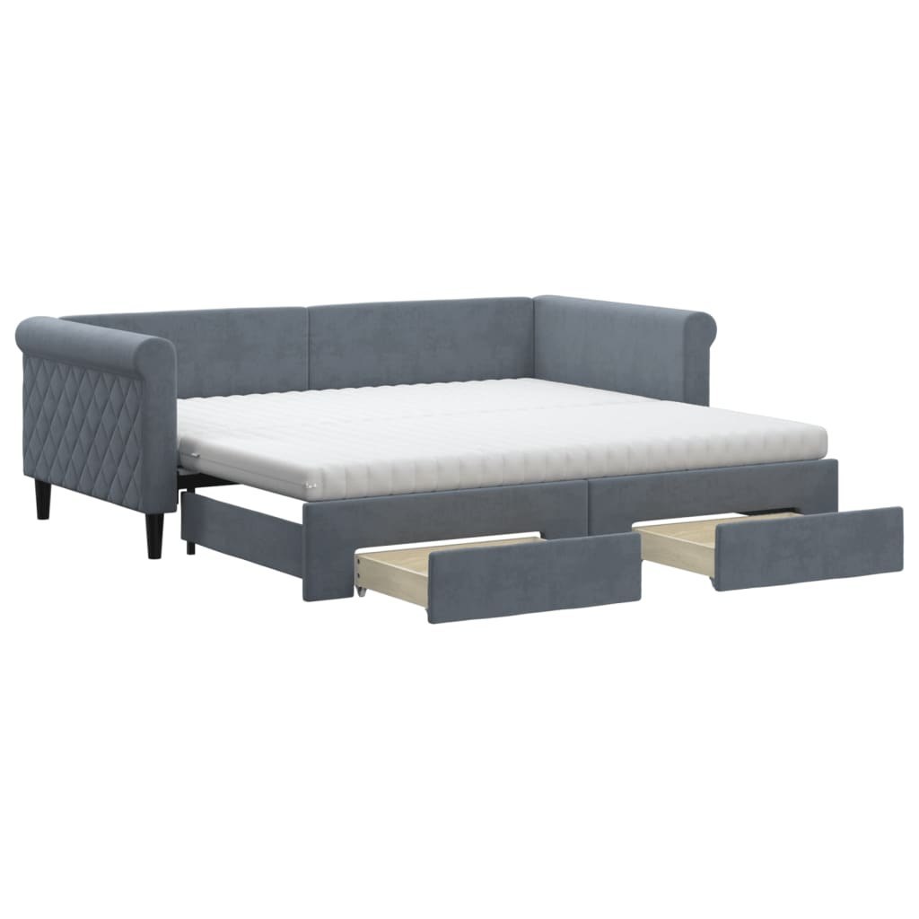 Sofa rozsuwana z szufladami, ciemnoszara, 90x190 cm, aksamit Lumarko! Lumarko!