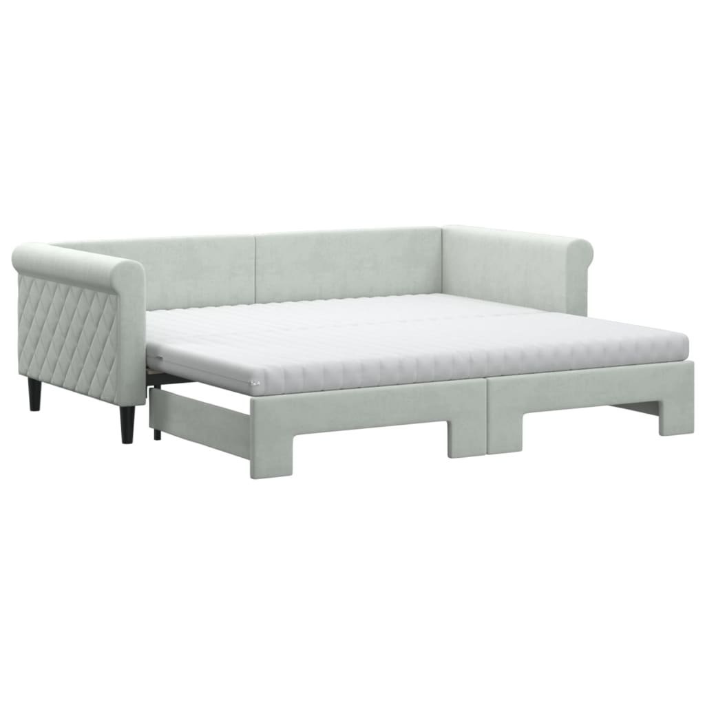 Sofa rozsuwana z materacami, jasnoszara, 90x190 cm, aksamit Lumarko! Lumarko!