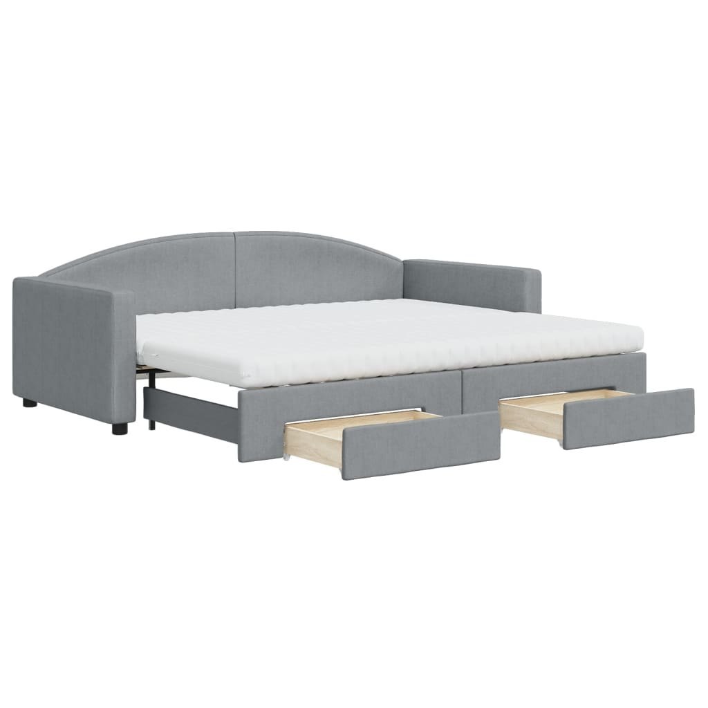 Sofa rozsuwana z szufladami, jasnoszara, 90x200 cm, tkanina Lumarko! Lumarko!
