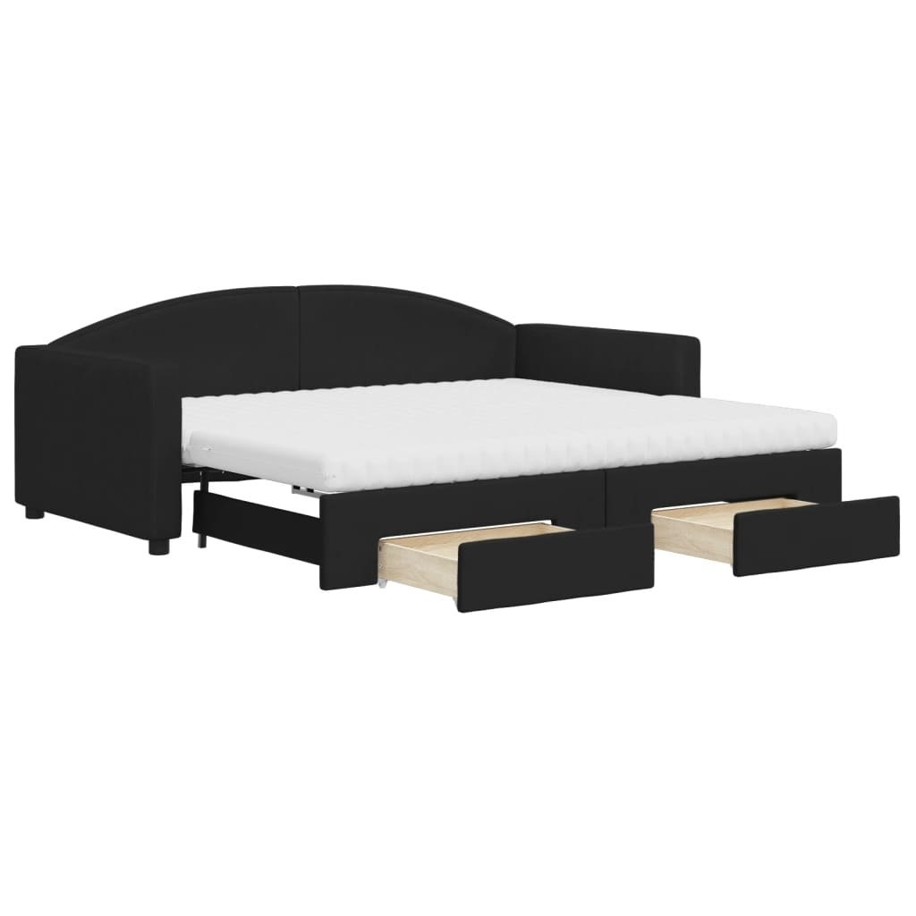 Sofa rozsuwana z szufladami, czarna, 90x190 cm, tkanina Lumarko! Lumarko!