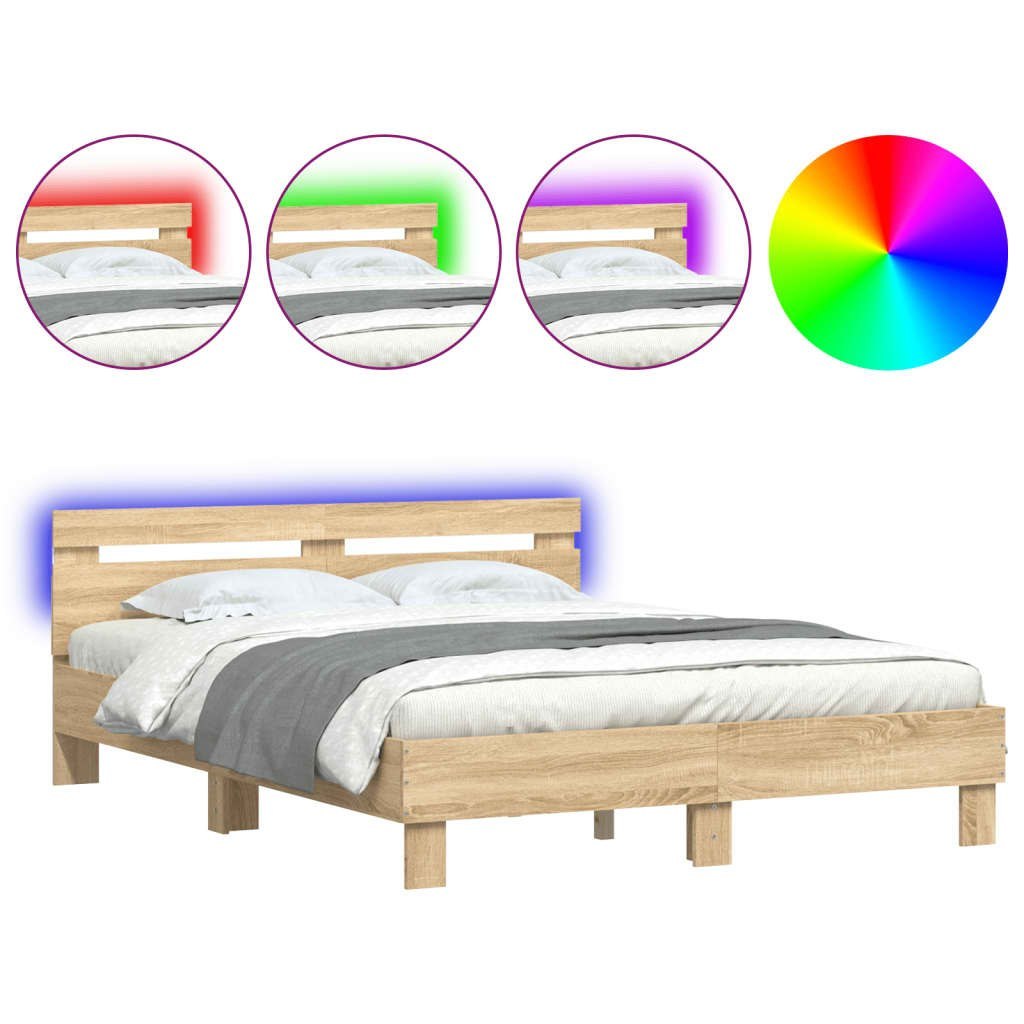 Rama łóżka z wezgłowiem i LED, dąb sonoma, 140x190 cm Lumarko! Lumarko!