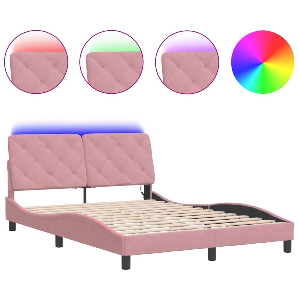 Rama łóżka z LED, różowa, 120x200 cm, aksamitna Lumarko! Lumarko!