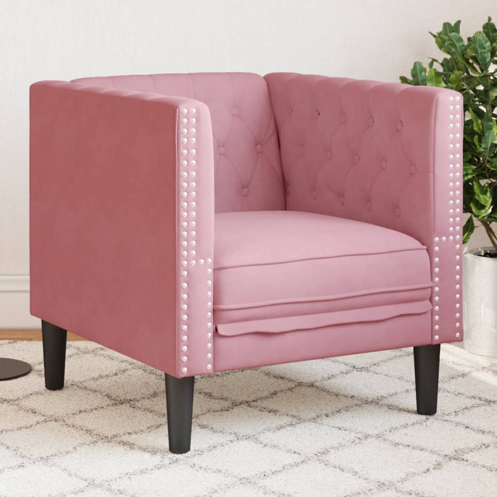 Fotel Chesterfield, różowy, tapicerowany aksamitem Lumarko! Lumarko!