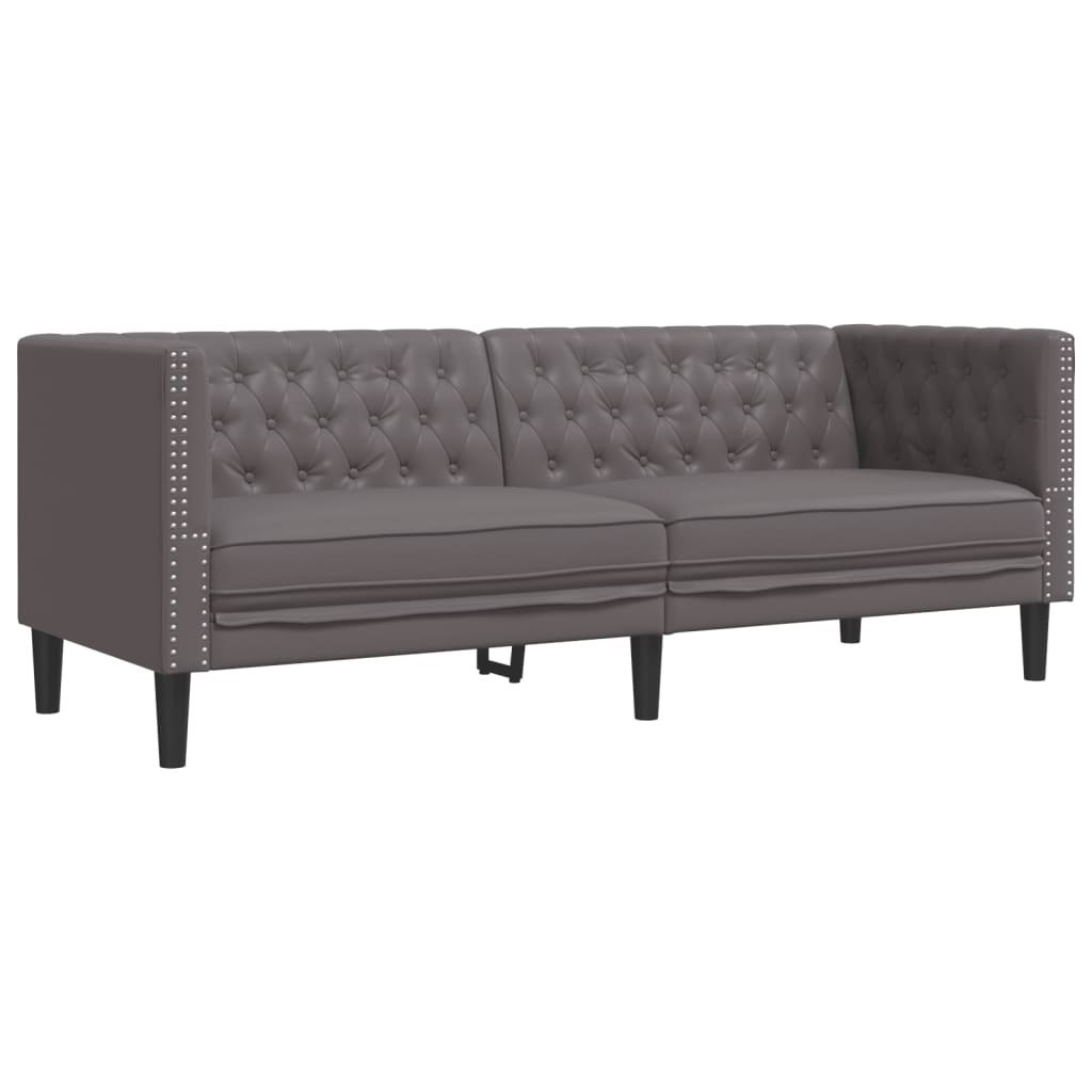 Sofa Chesterfield, 3-os., szara, tapicerowana sztuczną skórą Lumarko! Lumarko!