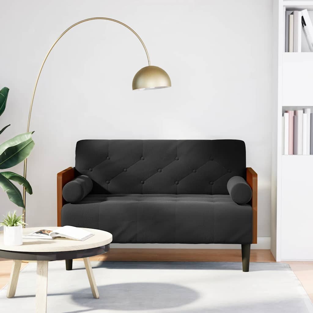 Sofa dwuosobowa z poduszkami wałkowymi Czarna 110 cm Aksamit Lumarko! Lumarko!