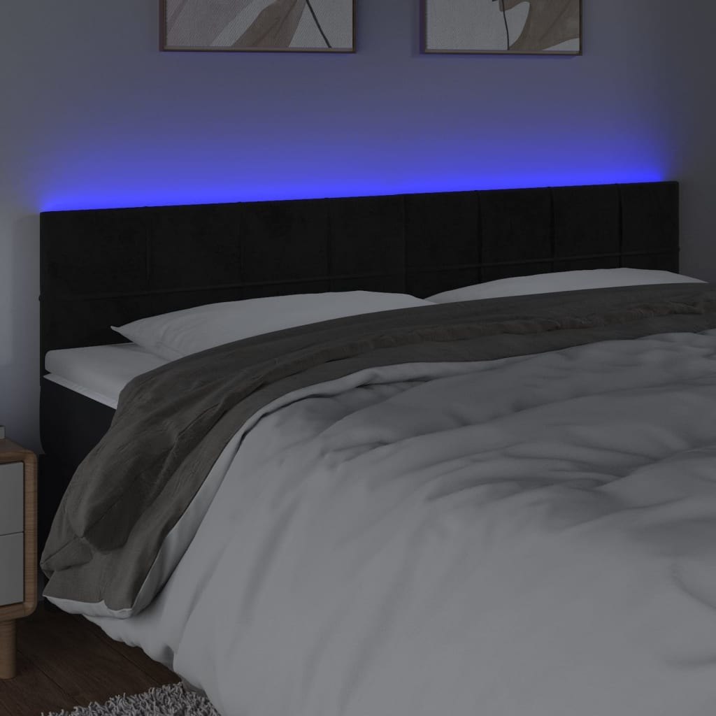 Zagłówek do łóżka z LED, czarny, 180x5x78/88 cm, aksamit Lumarko! Lumarko!