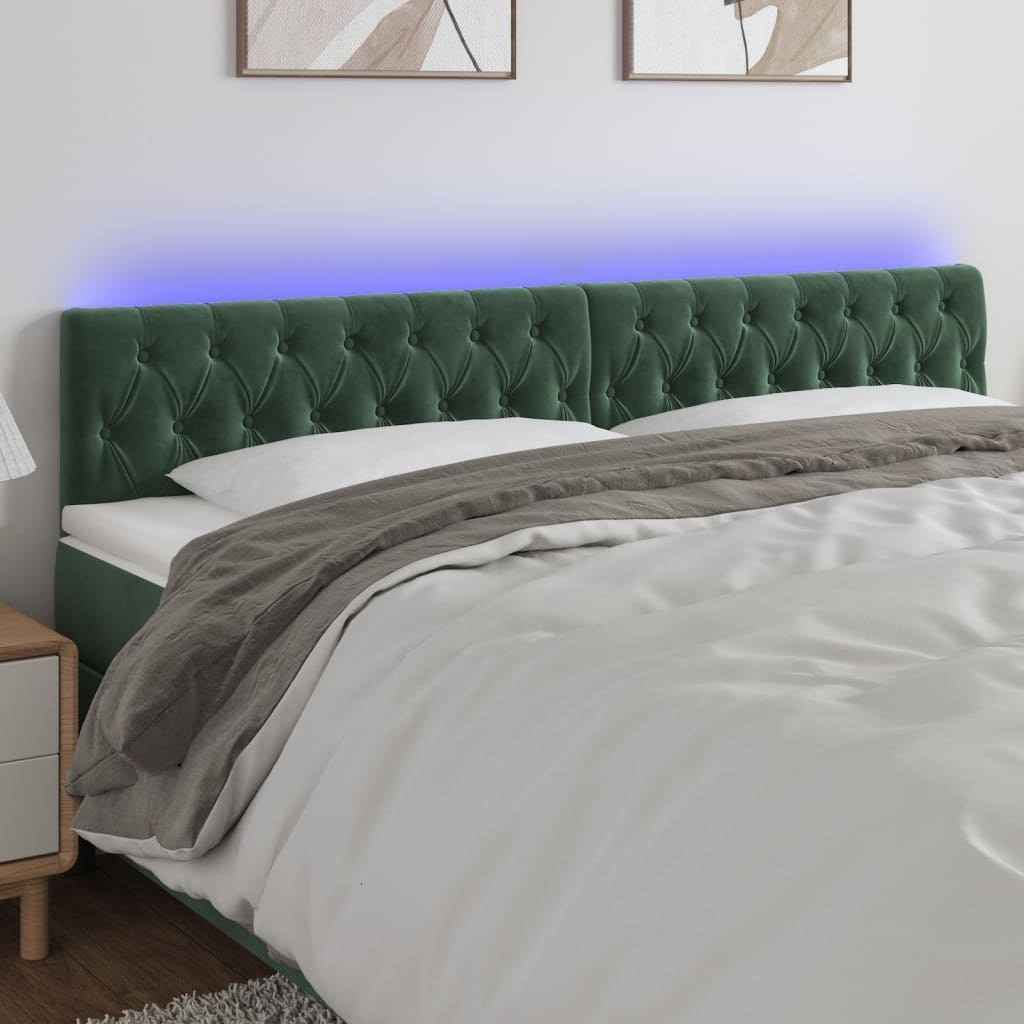 Zagłówek do łóżka z LED, ciemnozielony, 200x7x78/88 cm, aksamit Lumarko! Lumarko!