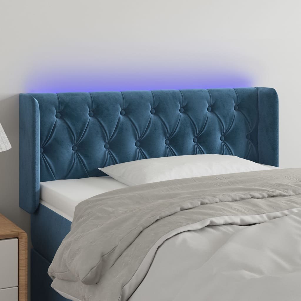 Zagłówek do łóżka z LED, ciemnoniebieski 93x16x78/88cm, aksamit Lumarko! Lumarko!