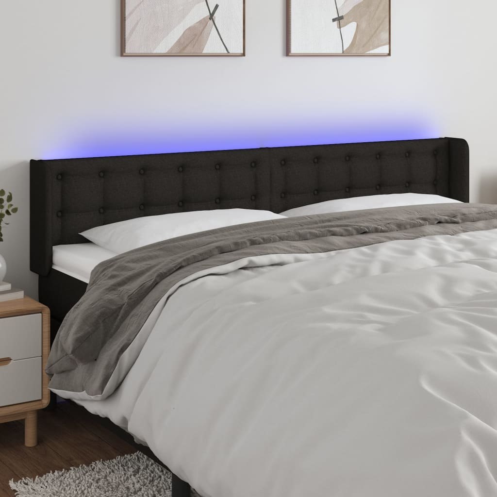 Zagłówek do łóżka z LED, czarny, 163x16x78/88 cm, tkanina Lumarko! Lumarko!