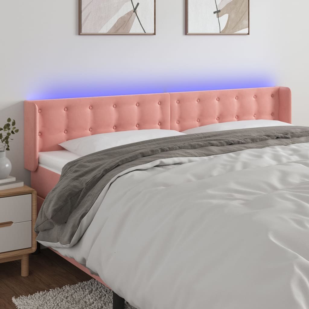 Zagłówek do łóżka z LED, różowy, 163x16x78/88 cm, aksamit Lumarko! Lumarko!