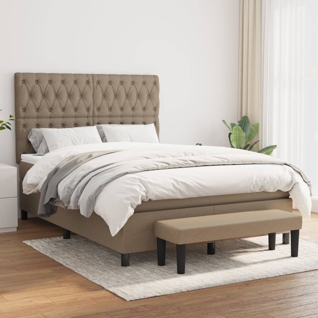 Łóżko kontynentalne z materacem, taupe, tkanina, 140x190 cm Lumarko